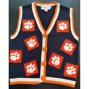 VTG Clemson University Tigers Cardigan Sweater Women M Blue/Orange NCAA Game Day